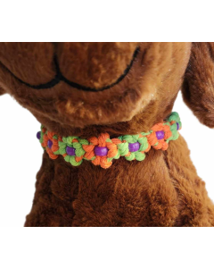 Pet Collar - Daisy - Orange and Green with Purple Beads  PRICES INCLUDE SHIPPING